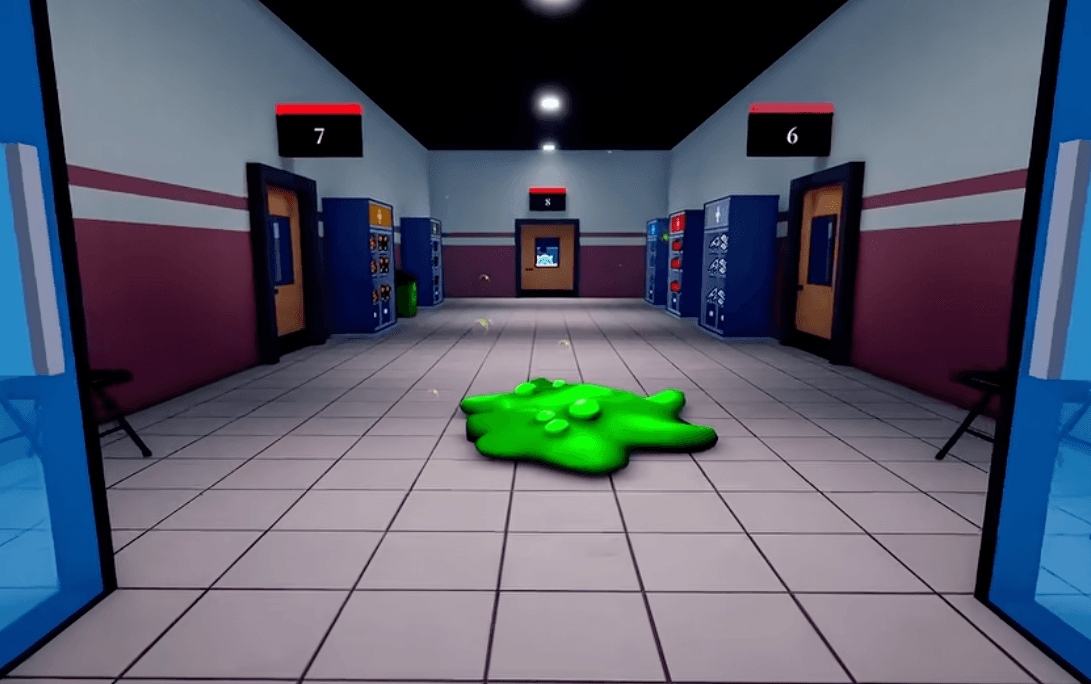 Green Slime Hazard Animal Hospital anomaly event screenshot on the hallway floor