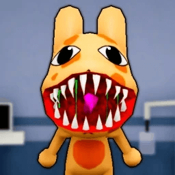 Mimic Animal Hospital Anomaly homepage card showing an orange rabbit-like creature with long ears, a huge red mouth, and rows of sharp white teeth