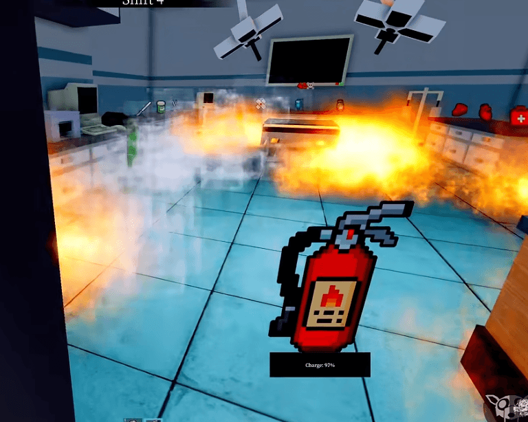 Room Fire Animal Hospital emergency screenshot with fire extinguisher response