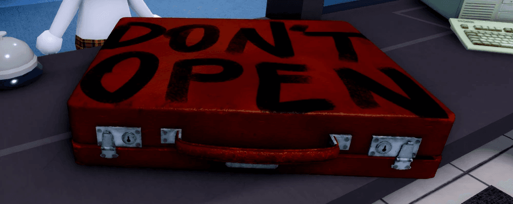 Barney suitcase Animal Hospital Anomaly screenshot showing the red Do Not Open case